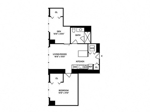 Sentral Michigan Avenue - A6 1BR 1BA with Den Floor Plan